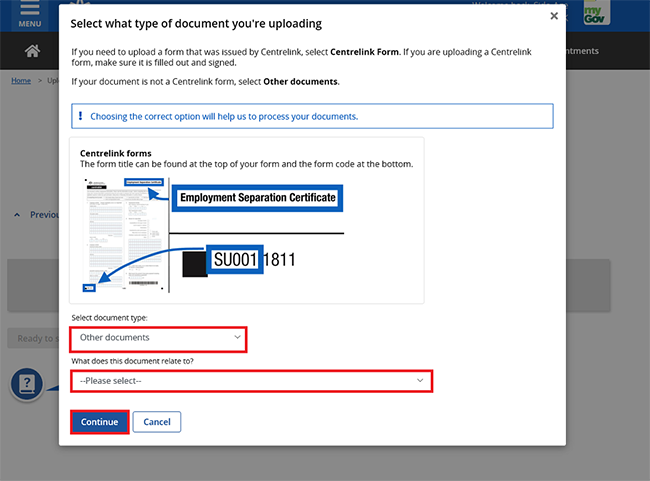 Centrelink documents