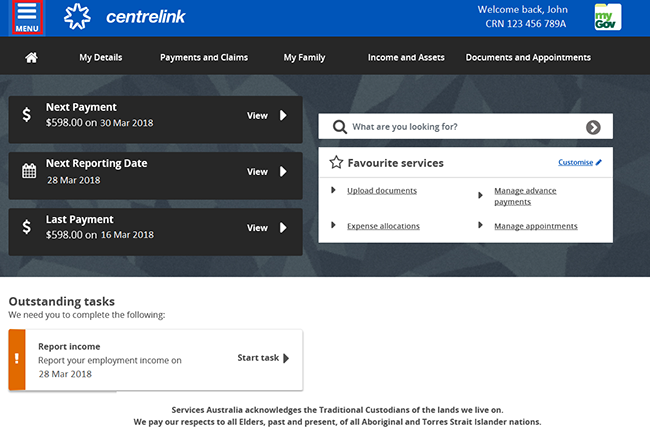 Centrelink online account details Centrelink online account details