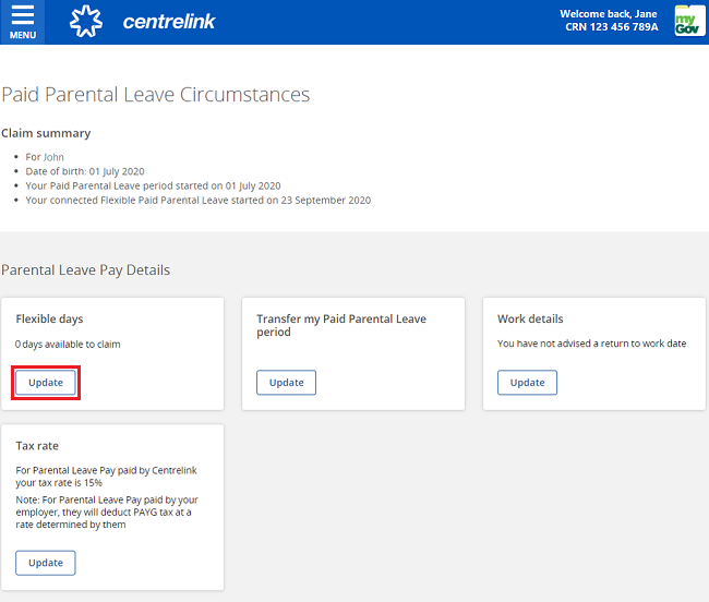 Centrelink online account help Connect Flexible Paid Parental Leave