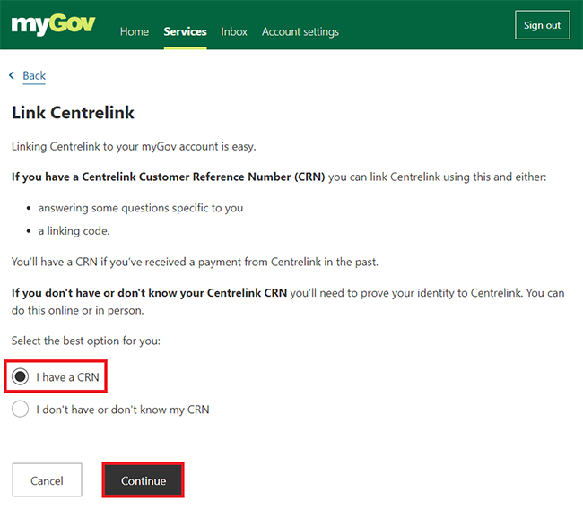 myGov help Link a service using a linking code Services Australia