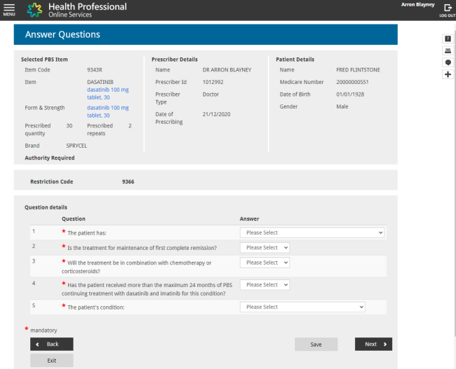 PBS for prescribers Request an authority using Online PBS Authorities