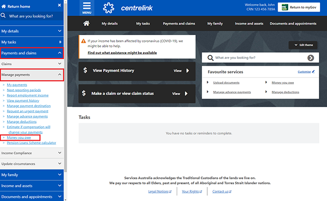 Centrelink Online Account Help Manage The Money You Owe Services Australia