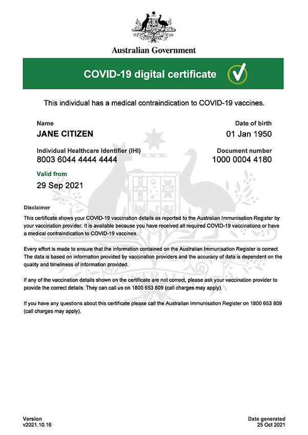 Covid 19 digital certificate