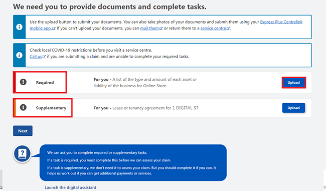 supplementary task meaning centrelink