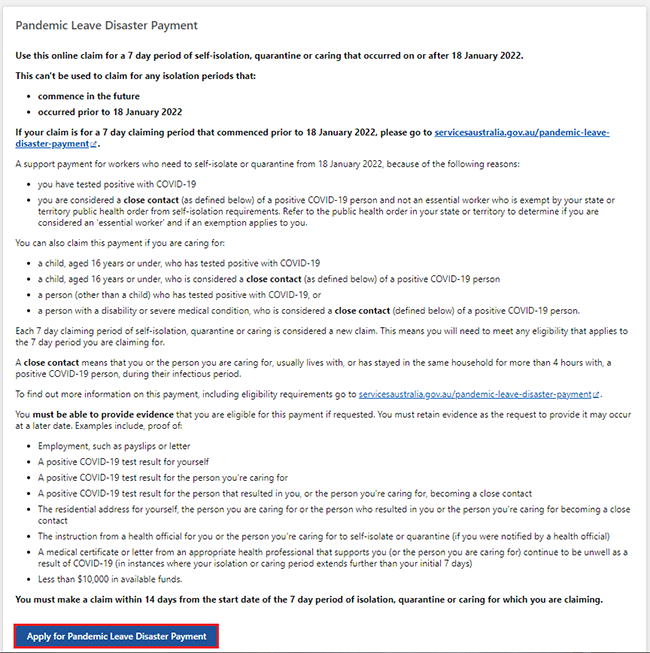 Centrelink Online Account Help Claim The Pandemic Leave Disaster Payment Services Australia