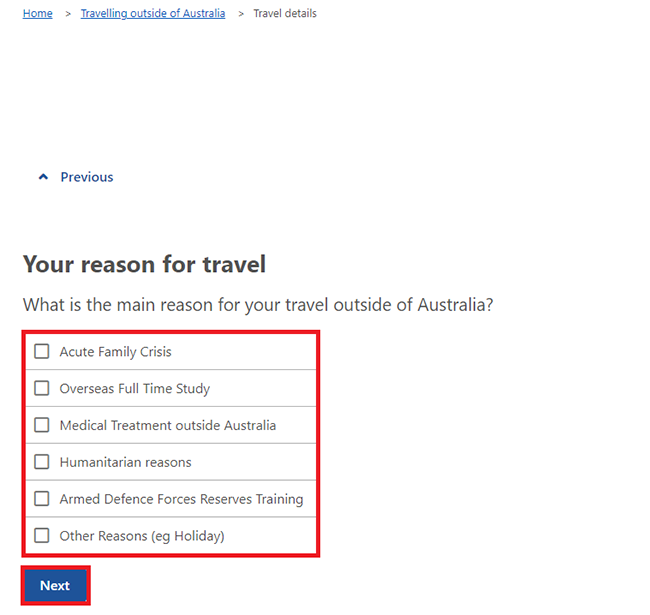 travelling outside australia centrelink