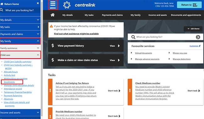 Centrelink Online Account Help Confirm Your Child s Enrolment Details 