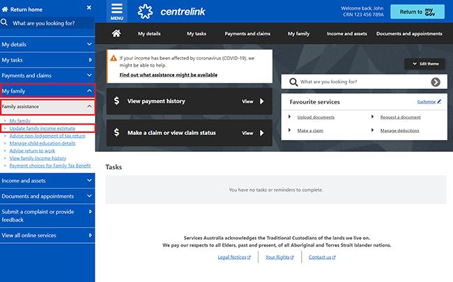 centrelink-online-account-help-update-your-family-income-estimate-and