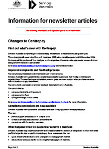 Information for newsletter articles