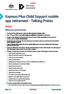 Express Plus Child Support mobile app retirement - Talking Points