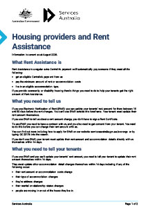 Housing providers and Rent Assistance